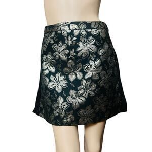 Alice + Olivia Floral Jacquard Mini Skirt Metal Silver Size 0